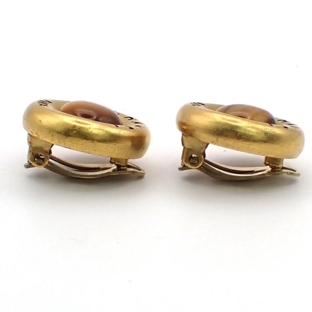 CHANEL Logo Color Stone Round Button Earrings 95P Clip-On GHW Vintage 31KP351 - Picture 3 of 15